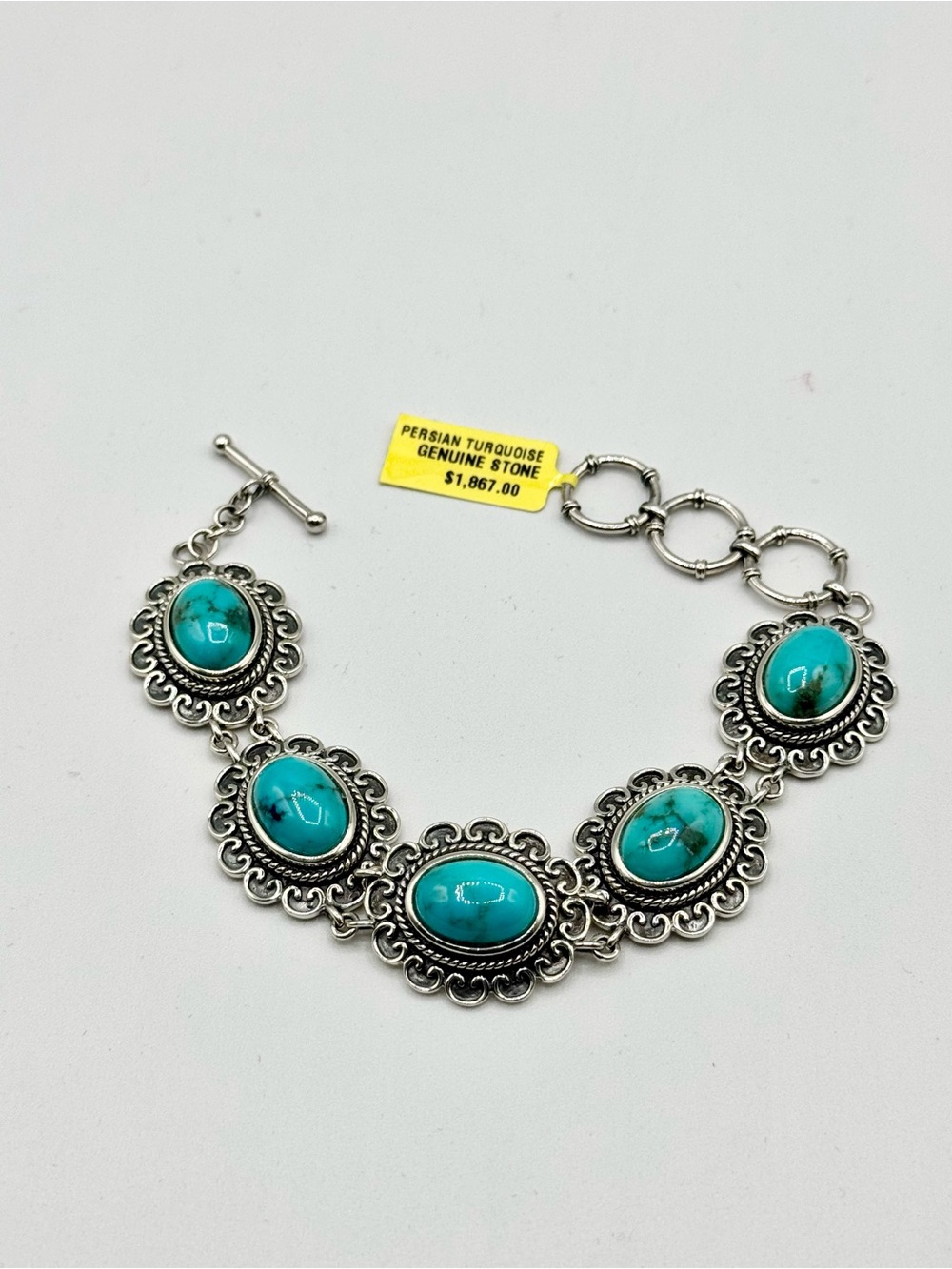 Sterling Silver Persian Turquoise Natural Genstone Bracelet